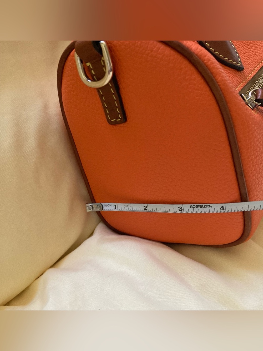 Dooney and Burke barrel Orange Leather Top-Handle Satchel with Brown Accents - Picture 5 of 13